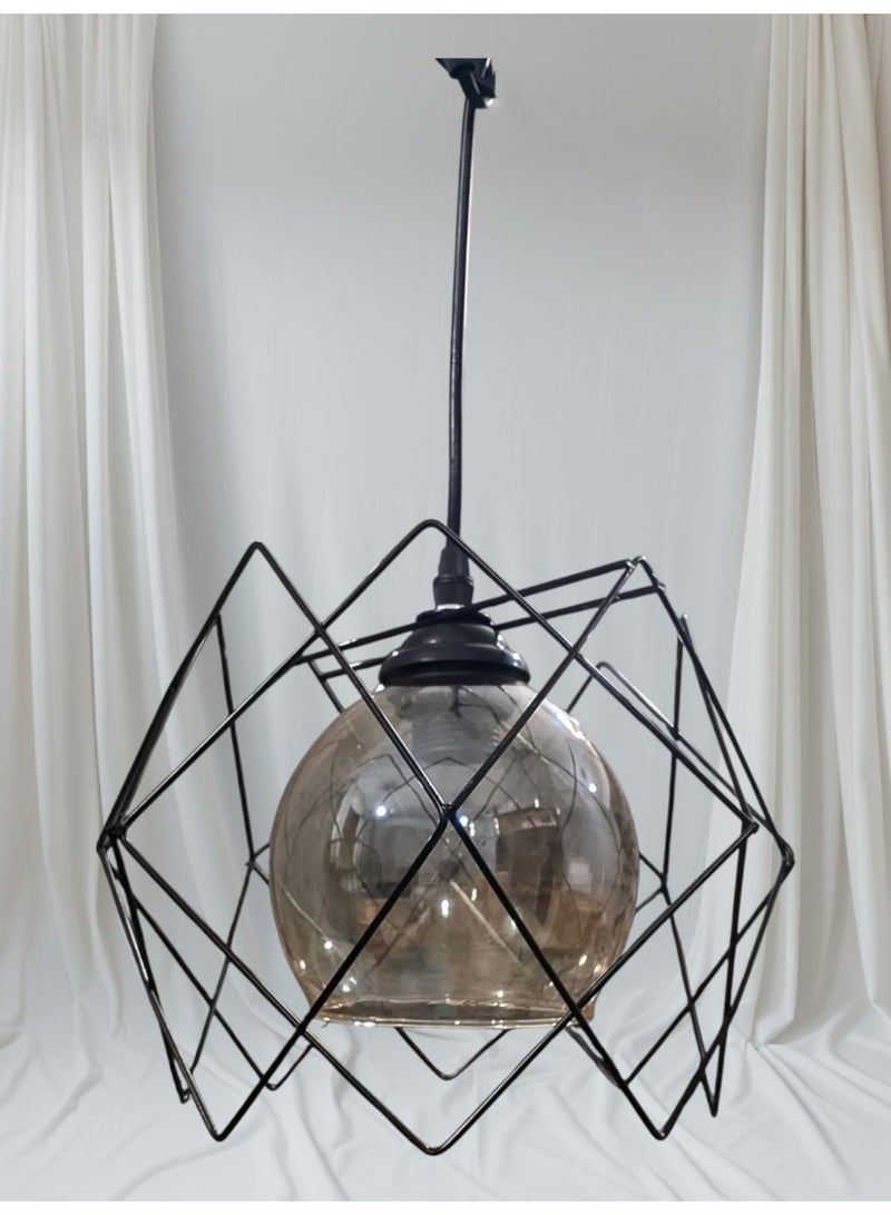 Inset glass ceiling pendant with elegant metal  - Image 3