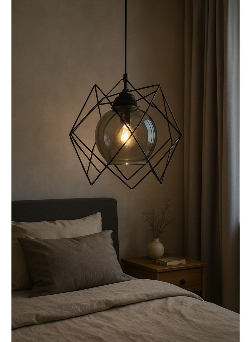 Inset glass ceiling pendant with elegant metal  - Image 1