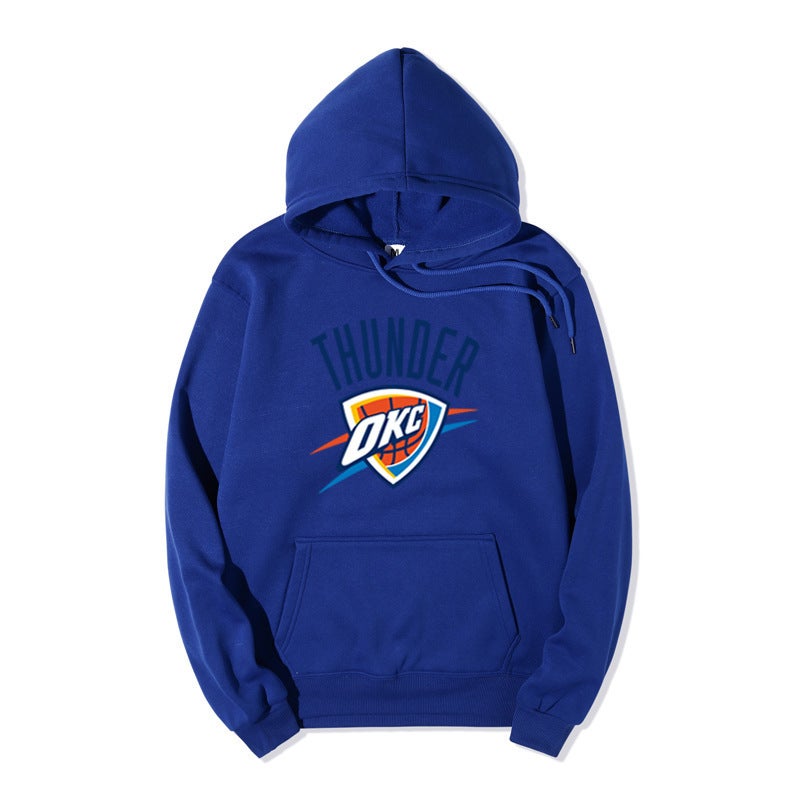 2021 fleece-lined sweater mens cross-border fashion hoodie NBA sports sweater OKC Thunder team hooded sweater men Blue