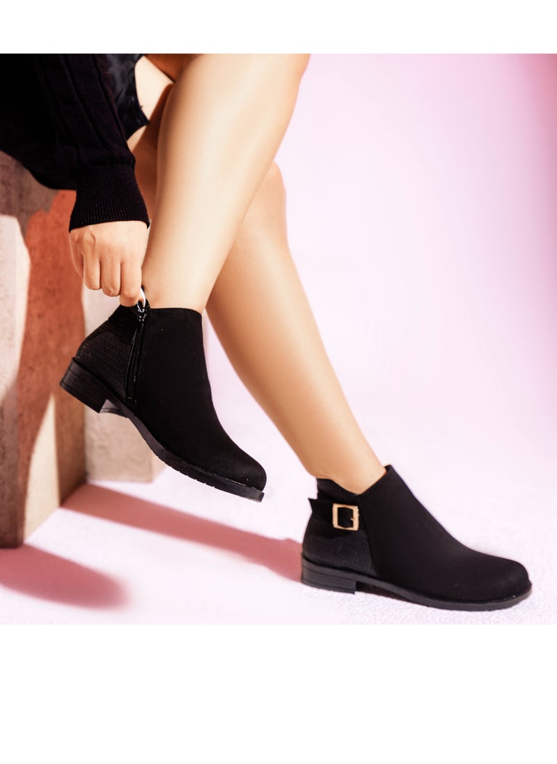 LIFESTYLISH - Ankle Boot Flat Suede With Zipper G-29 - Black - Image 1