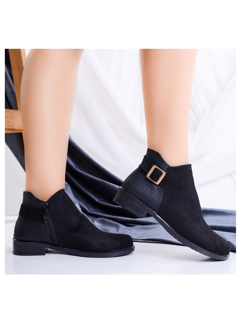 LIFESTYLISH - Ankle Boot Flat Suede With Zipper G-29 - Black - Image 1