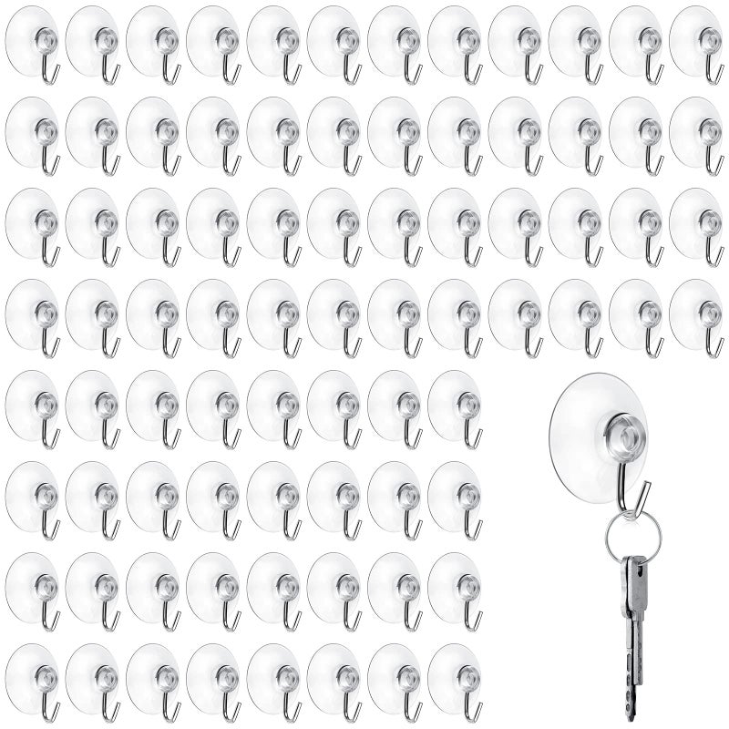 Mudder 50 Pcs Suction Cup Hooks Wall Clear Suction Cups with Metal Hooks Window Hangers for Glass Wall Towel Hangers Supplies Bathroom Glass Kitchen Decorations3 lbs 30 mm - Image 2