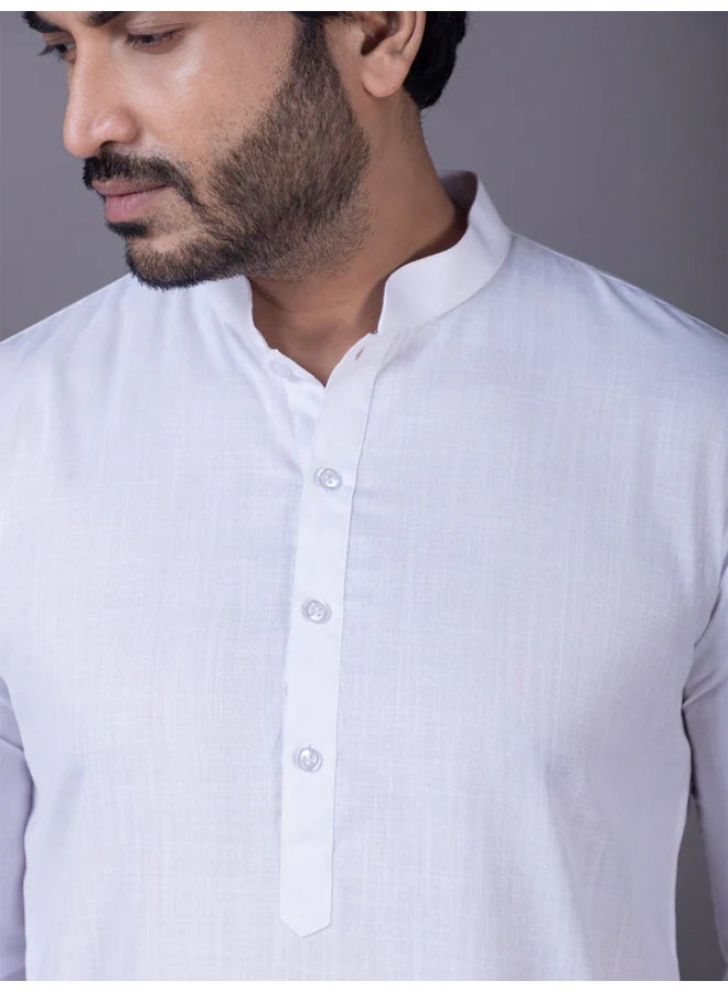 Devoiler Mens White Plain Cotton Kurta Set - Image 3
