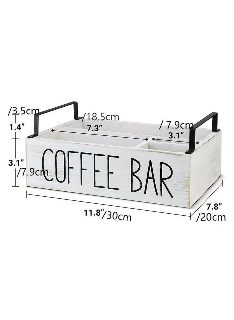 Oasisgalore 1 Piece White Wooden Coffee Bar Accessories Organizer with Handle for Coffee Bar Decor and Organization - Image 2