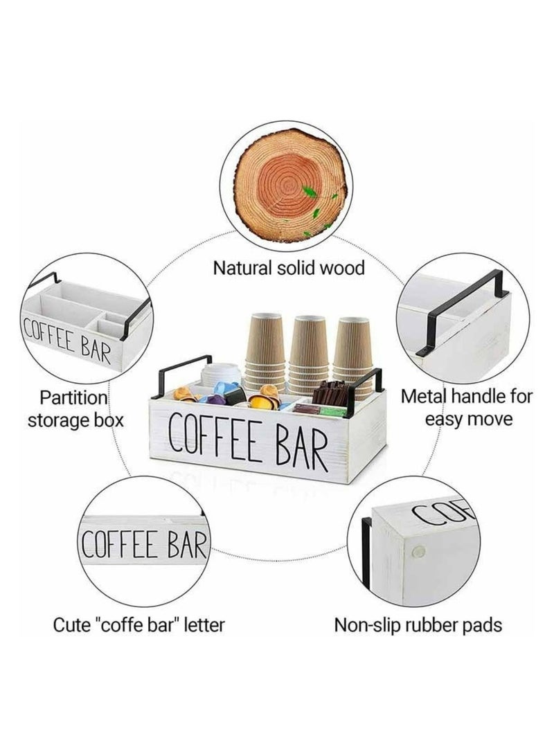 Oasisgalore 1 Piece White Wooden Coffee Bar Accessories Organizer with Handle for Coffee Bar Decor and Organization - Image 3