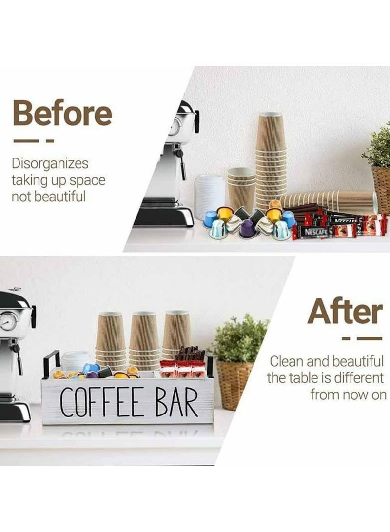 Oasisgalore 1 Piece White Wooden Coffee Bar Accessories Organizer with Handle for Coffee Bar Decor and Organization - Image 4