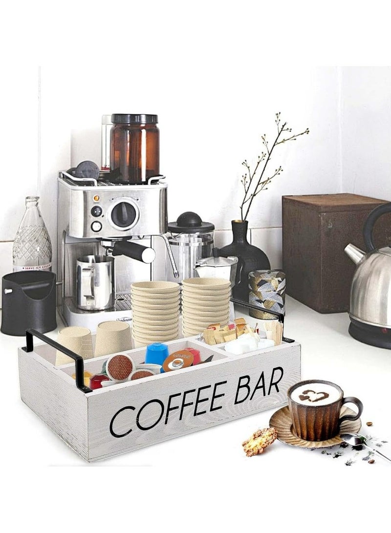 Oasisgalore 1 Piece White Wooden Coffee Bar Accessories Organizer with Handle for Coffee Bar Decor and Organization - Image 5