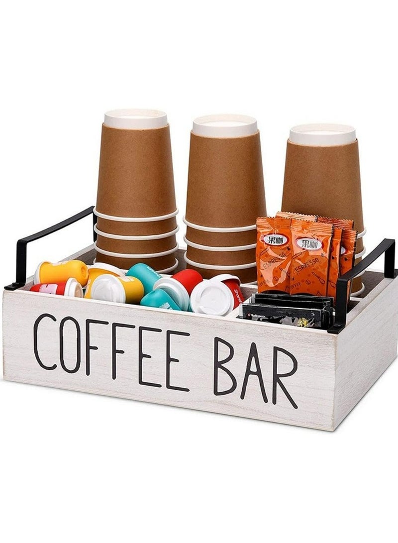 Oasisgalore 1 Piece White Wooden Coffee Bar Accessories Organizer with Handle for Coffee Bar Decor and Organization - Image 1
