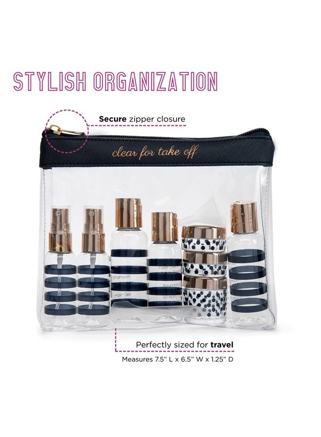 Miamica Women's TSA Compliant Travel Bottles and Toiletry Bag Kit, 12 Piece, Navy, One Size - Image 2