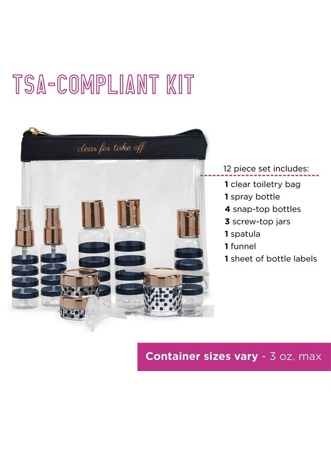 Miamica Women's TSA Compliant Travel Bottles and Toiletry Bag Kit, 12 Piece, Navy, One Size - Image 3