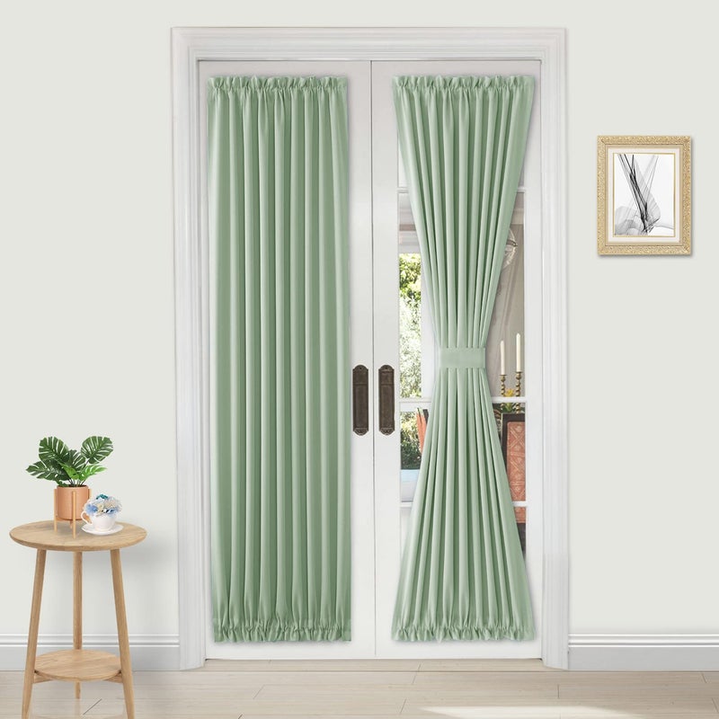 DWCN French Door Curtains  Rod Pocket Thermal Blackout Curtain for Doors with Glass Window Kitchen and Patio Doors for Privacy 25 X 72 Inches Long 1 Curtain Panel with Tieback Ivory