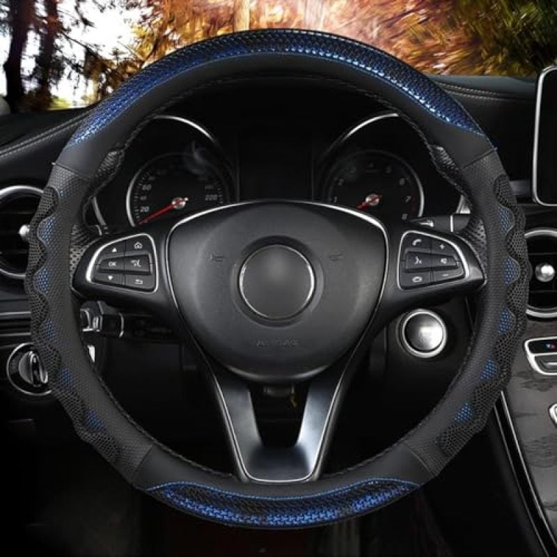 Microfiber Leather Steering Wheel Cover 15 Inch Non-Slip Breathable 3D Silicone Grip - Wear-Resistant Wrap for Ford Mustang Bronco F-150 - Image 1