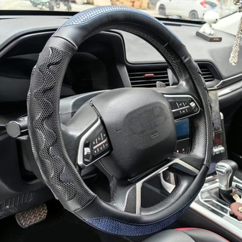 Microfiber Leather Steering Wheel Cover 15 Inch Non-Slip Breathable 3D Silicone Grip - Wear-Resistant Wrap for Ford Mustang Bronco F-150 - Image 4