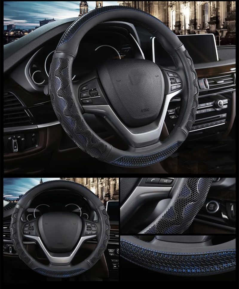 Microfiber Leather Steering Wheel Cover 15 Inch Non-Slip Breathable 3D Silicone Grip - Wear-Resistant Wrap for Ford Mustang Bronco F-150 - Image 3