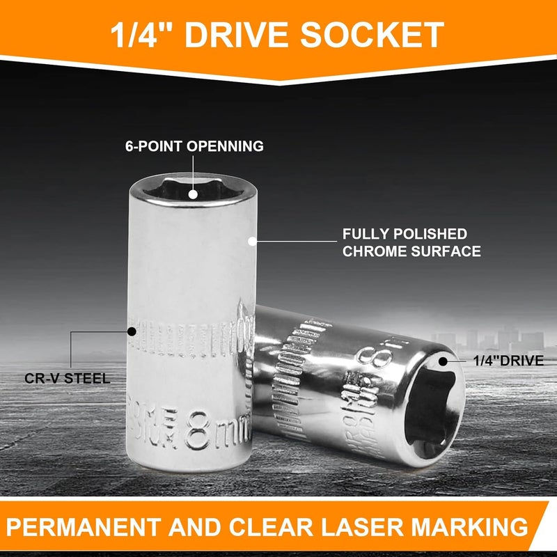 Utoolmart 1/4" Drive Socket Set, Metric Socket 10pcs Sets, 6-Point Shallow Socket Set, 4mm, 5mm, 6mm, 7mm, 8mm, 9mm, 10mm, 11mm, 12mm, 13mm, Cr-V - Image 4