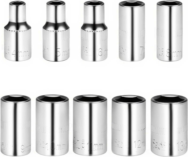 Utoolmart 1/4" Drive Socket Set, Metric Socket 10pcs Sets, 6-Point Shallow Socket Set, 4mm, 5mm, 6mm, 7mm, 8mm, 9mm, 10mm, 11mm, 12mm, 13mm, Cr-V - Image 1