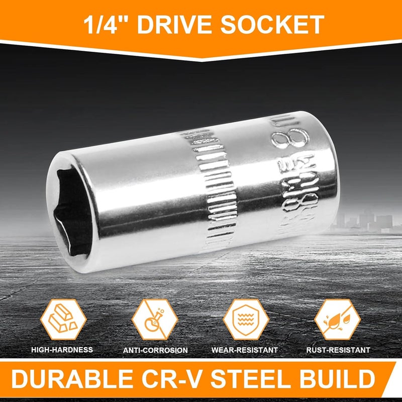 Utoolmart 1/4" Drive Socket Set, Metric Socket 10pcs Sets, 6-Point Shallow Socket Set, 4mm, 5mm, 6mm, 7mm, 8mm, 9mm, 10mm, 11mm, 12mm, 13mm, Cr-V - Image 3