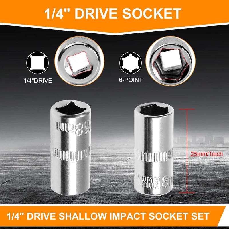 Utoolmart 1/4" Drive Socket Set, Metric Socket 10pcs Sets, 6-Point Shallow Socket Set, 4mm, 5mm, 6mm, 7mm, 8mm, 9mm, 10mm, 11mm, 12mm, 13mm, Cr-V - Image 2