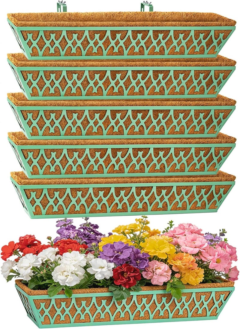 Karlliu 6 Pack 30 Inch Window Boxes Planters Railing Planter Box with Adjustable Brackets for Porch Fence Patio Balcony Hanging Flower Baskets with Coco Liners for Outdoor Garden Decor - Green - Image 1
