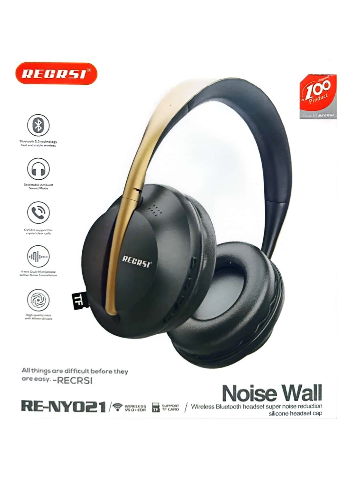 ريكرسي Recrsi Wireless Bt Headphones With Mic Noise Cancelling Headsets