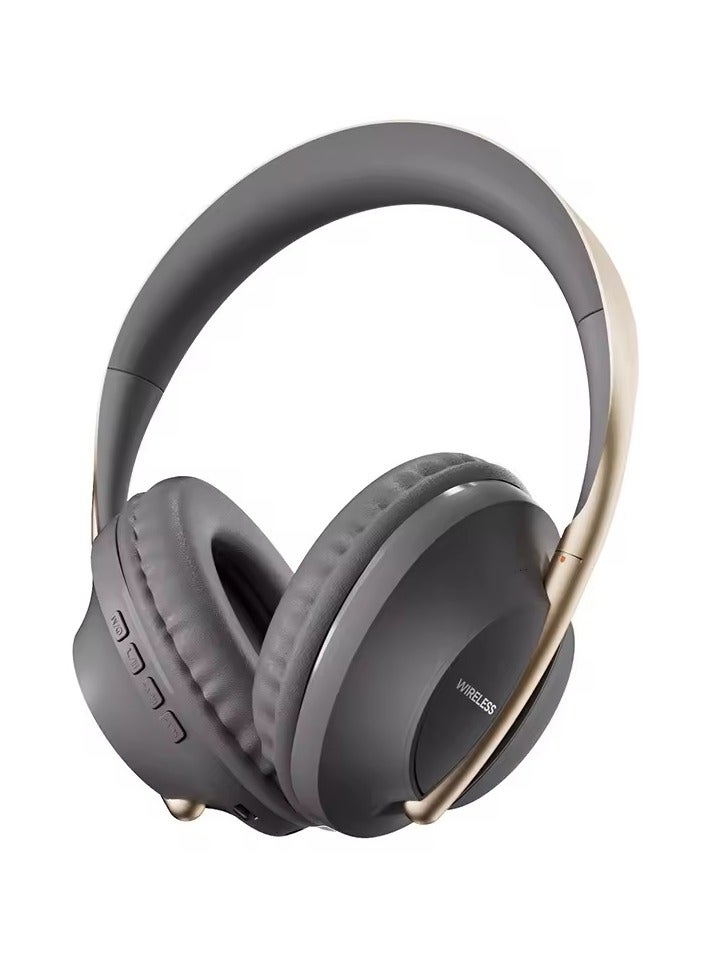 RECRSI Wireless BT Headphones With Mic Noise Cancelling Headsets Stereo Sound With Extra Bass Earphones Sports Gaming Headphones (Gray & Golden) - Image 2