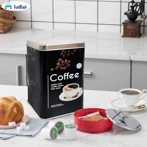 FunBlast Tea, Coffee, Sugar Storage Boxes - Multipurpose Tin Storage Organizer for Home and Kitchen Accessories, Jar Set for Home & Kitchen Storage Box, Dabba Container - 2000 ML (Coffee) - Image 4