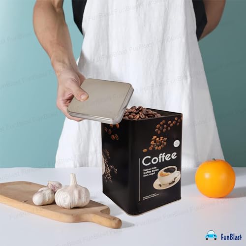 FunBlast Tea, Coffee, Sugar Storage Boxes - Multipurpose Tin Storage Organizer for Home and Kitchen Accessories, Jar Set for Home & Kitchen Storage Box, Dabba Container - 2000 ML (Coffee) - Image 2