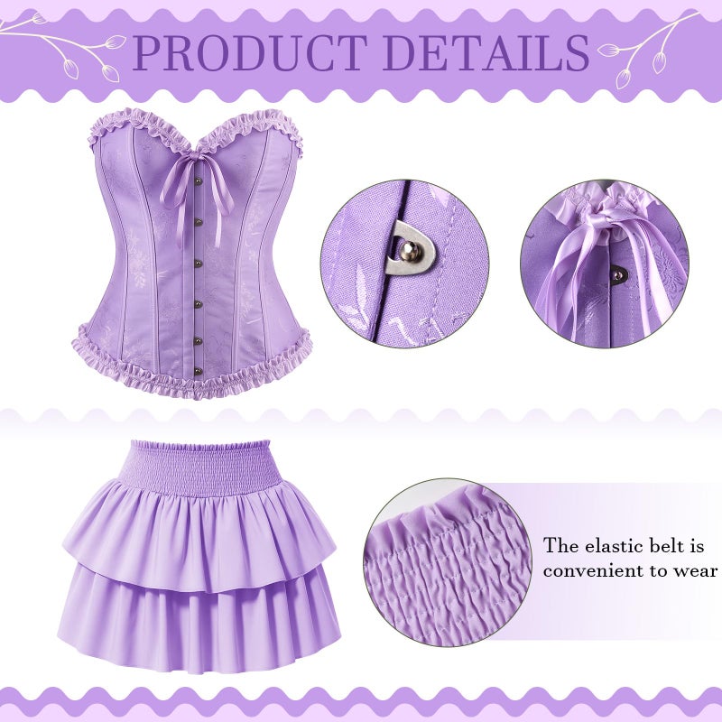 JaGely 5 Pcs Princess Fairy Costume for Women Corset Tops Skirt Headband Gloves Socks Adult Dress Carnival Role Play Party(S,Royal,Purple) - Image 4