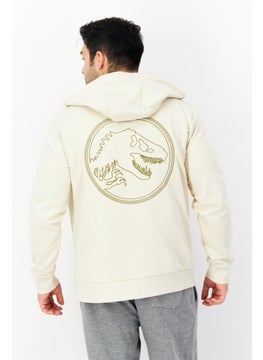 DIFUZED Men Hooded Long Sleeve Embroidered Sweatshirt, Beige  - Image 2