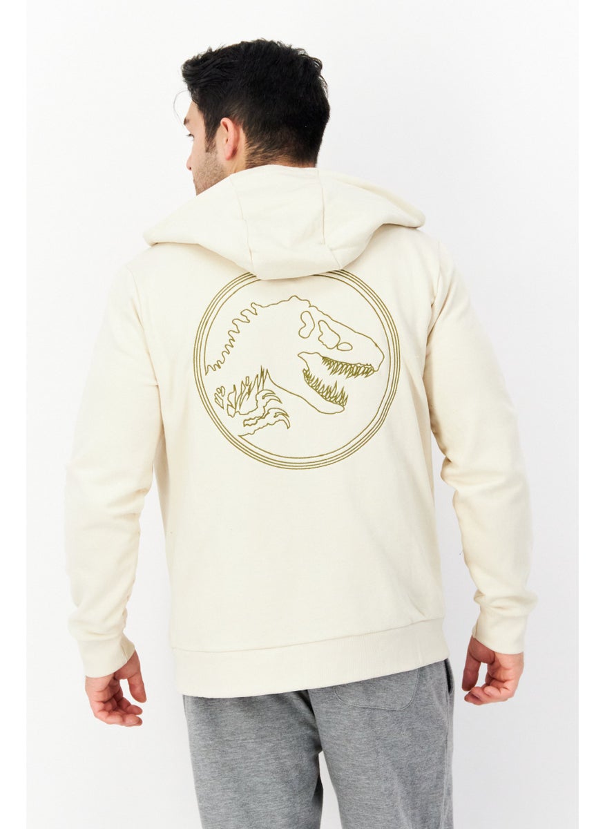 DIFUZED Men Hooded Long Sleeve Embroidered Sweatshirt, Beige  - Image 2