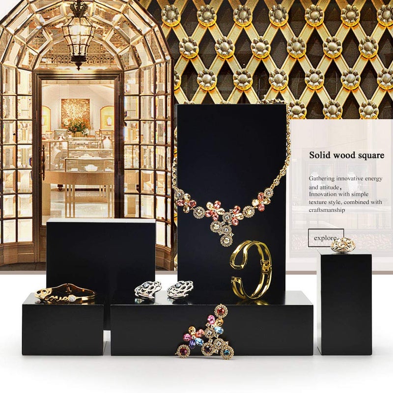 Oirlv Solid Wood Minimalism Style Jewelry Display Stand Showcase Jewelry Organizer Black Square Holder (SM05302) - Image 5