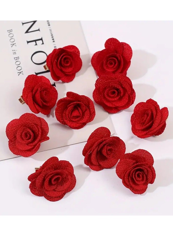 10 Pcs Hair Pins Adorned With Red Flowers, Suitable For All Ages And Occasions - Image 1