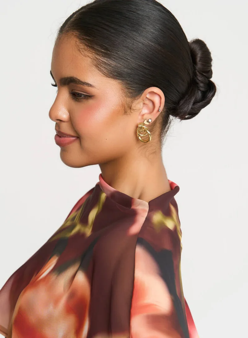Needs No Label  Brown Floral Chiffon Cape Maxi Dress for Women | Best Price UAE