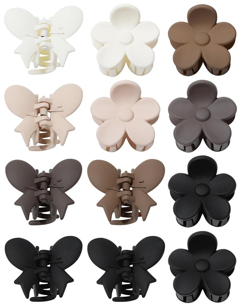 Butterfly Hair Clips  Flower and Matte Claw Clips for Women and Girls 12pcs WhiteBrownBlack