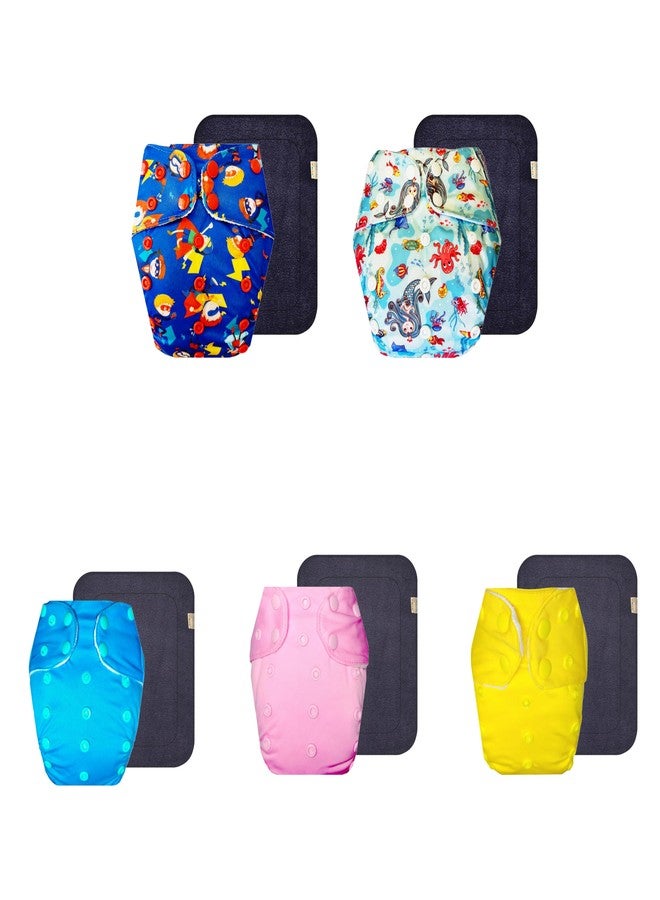 حفاضات قماشية فاخرة من دمبلدو مع حشوة سوداء (عبوة من 5) | مضادة للحساسية | قابلة لإعادة الاستخدام والغسل | مناسبة للسفر | للاستخدام طوال اليوم | من 3 أشهر إلى 3 سنوات | للجنسين - Image 1