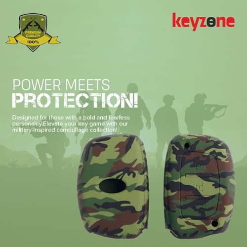 Keyzone® Camouflage Silicone Key Cover fit for i20, Creta, Venue, Tucson, Alcazar, Verna, Xcent, Aura, Elantra (3 Button Smart Key, Camouflage Green) - Image 3