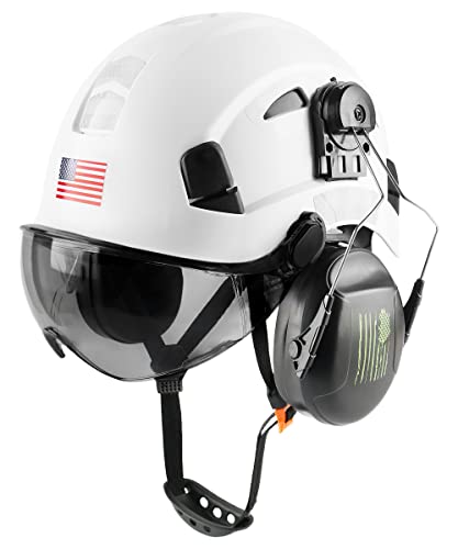 GREEN DEVIL Safety Helmet Hard Hat with Visor and Ear Protection Adjustable Lightweight Vented ABS Work Helmet for Men and Women 6Point Suspension ANSI Z891 Approved Ideal for Industrial Construction - Image 1