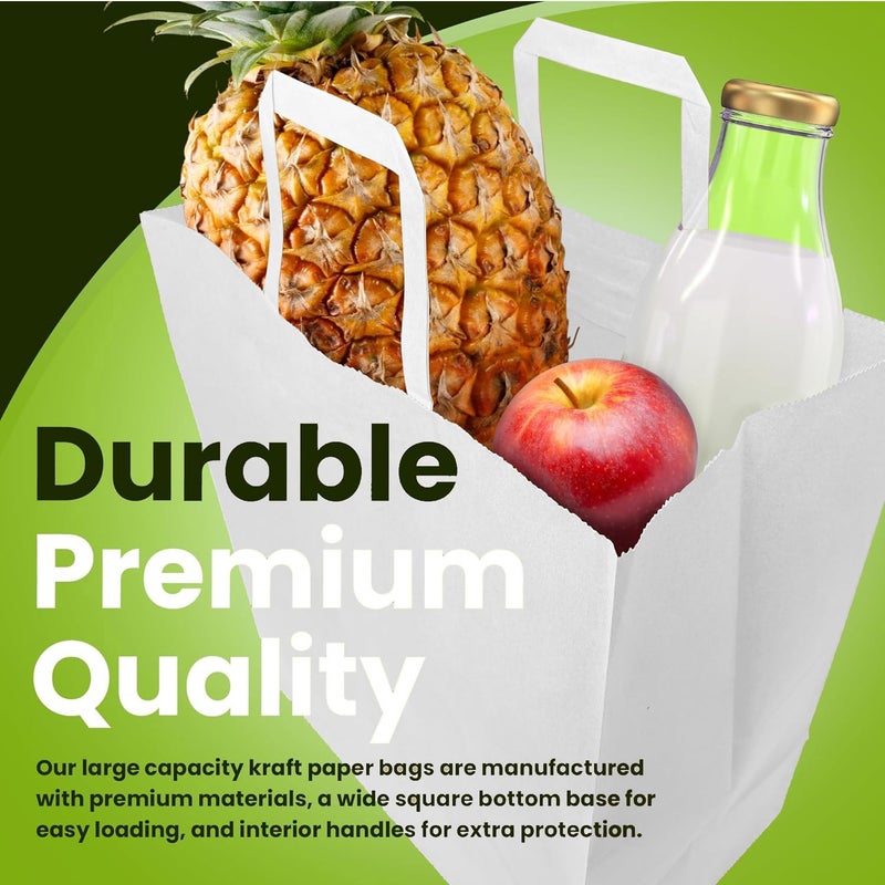 Aakriti Strap Handle Paper Grocery Bags w/Handles Paper Grocery Bags, Shopping Bags w/Handles - Heavy Retail Bags, Return Gift Bag, Kraft Paper Bags (White-10 Bags, Extra Large: 16" x 12" x 5") - Image 3