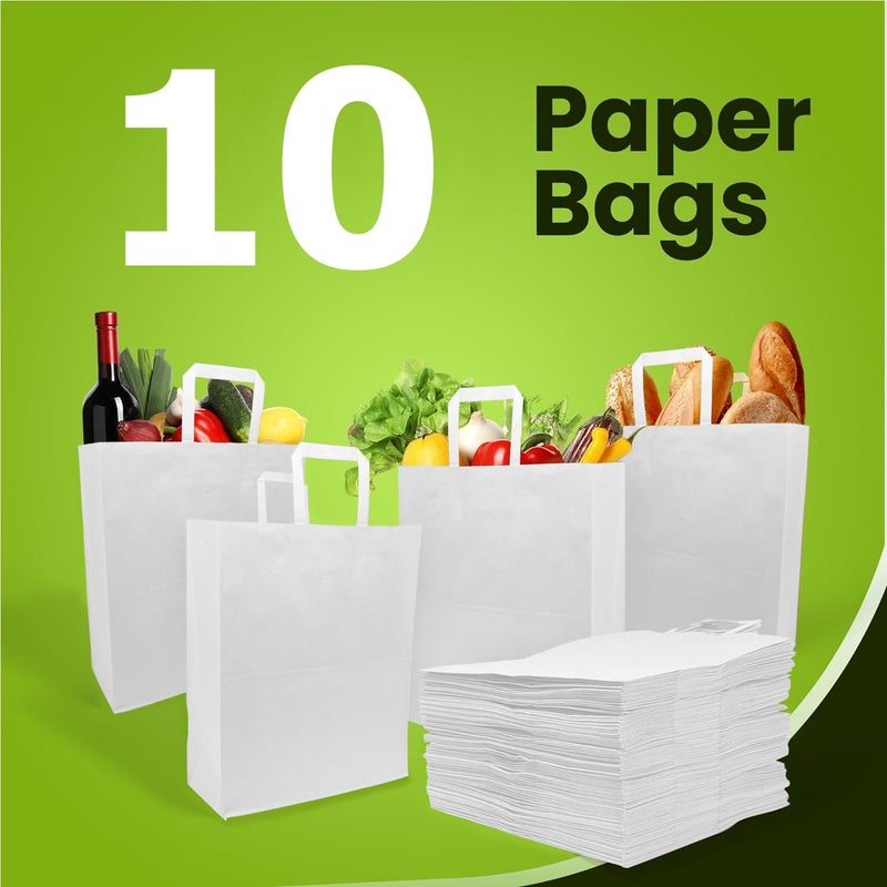 Aakriti Strap Handle Paper Grocery Bags w/Handles Paper Grocery Bags, Shopping Bags w/Handles - Heavy Retail Bags, Return Gift Bag, Kraft Paper Bags (White-10 Bags, Extra Large: 16" x 12" x 5") - Image 5
