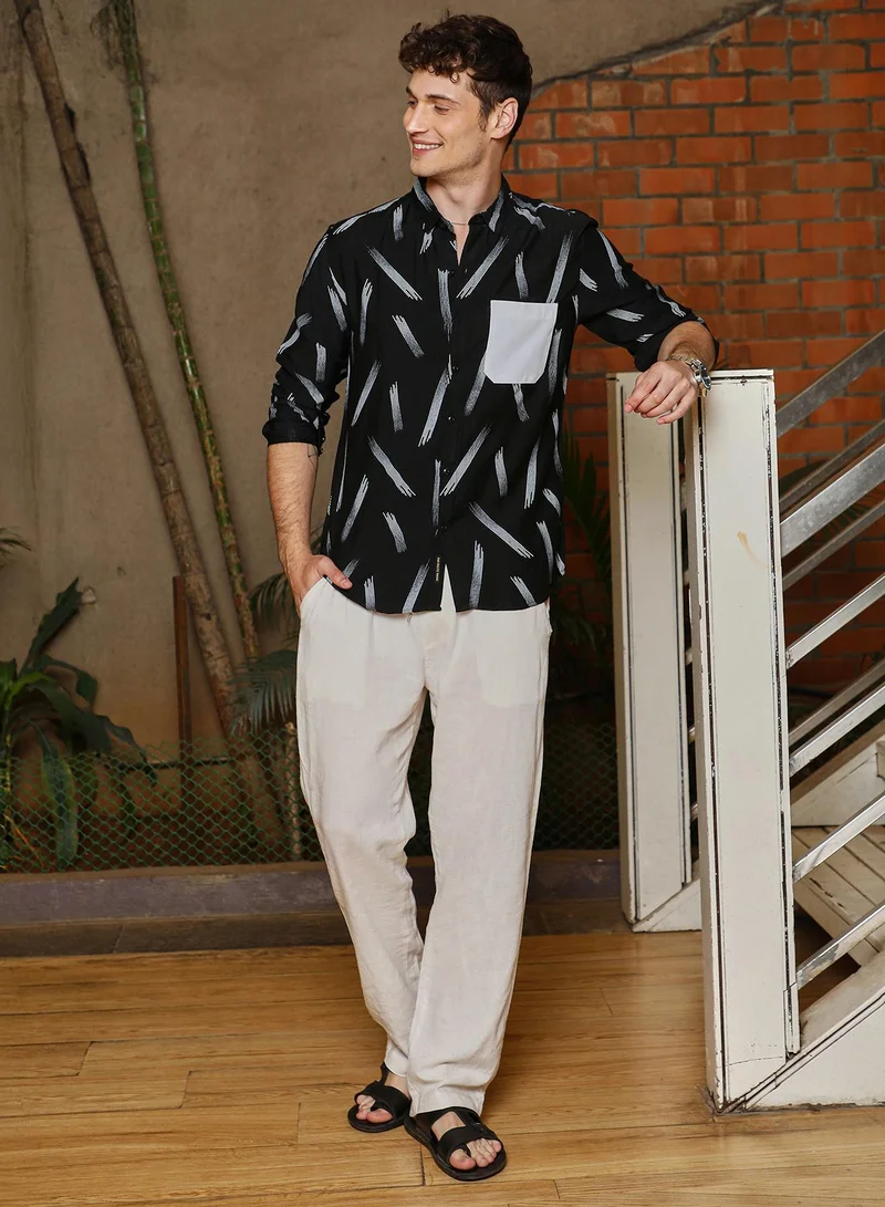 Campus Sutra Men's Obsidian Black Astral Blaze Shirt