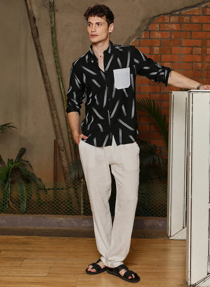 Campus Sutra Men's Obsidian Black Astral Blaze Shirt