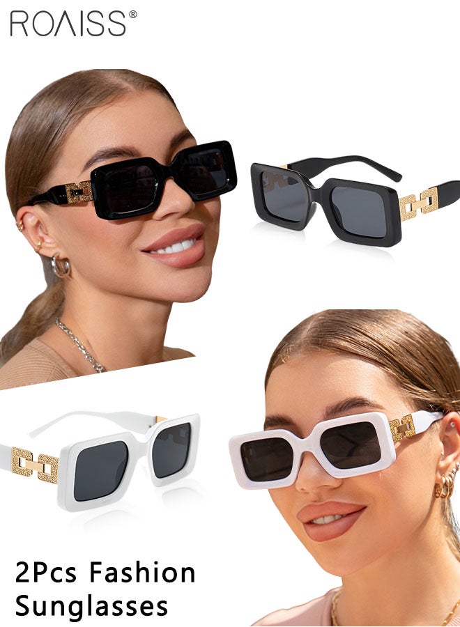 رويس نظارة شمسية مستطيلة للنساء قطعتين، نظارات شمسية للحماية من الأشعة فوق البنفسجية 400، نظارات زخرفية عتيقة لحفلات الهواء الطلق والتصوير الفوتوغرافي في الشوارع، باللونين الأبيض والأسود - Image 1