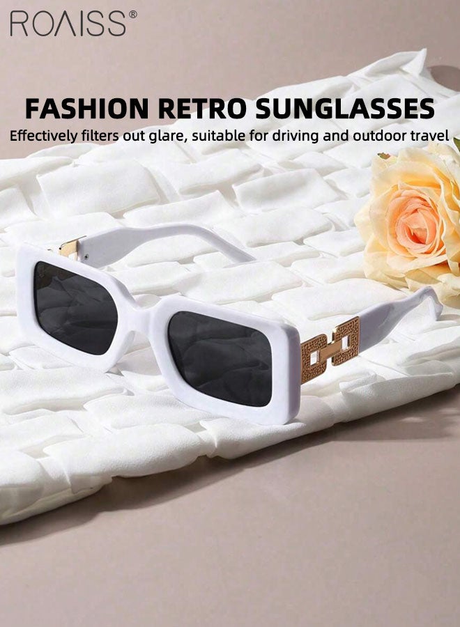 رويس نظارة شمسية مستطيلة للنساء قطعتين، نظارات شمسية للحماية من الأشعة فوق البنفسجية 400، نظارات زخرفية عتيقة لحفلات الهواء الطلق والتصوير الفوتوغرافي في الشوارع، باللونين الأبيض والأسود - Image 5