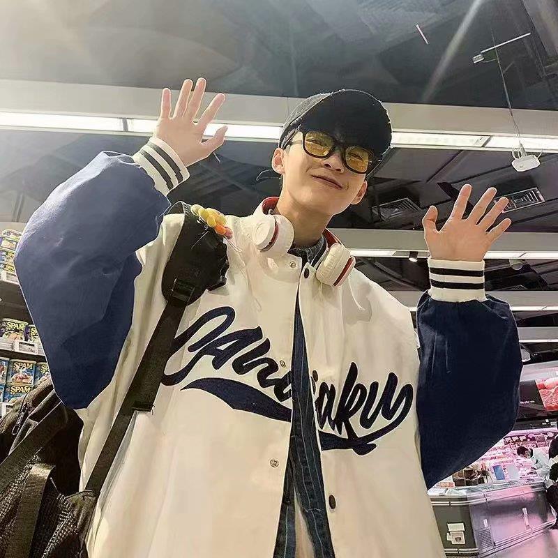 American fashion brand letter stitching baseball uniform hip hop jacket mens spring and autumn ins trendy loose workwear student jacket White high-end