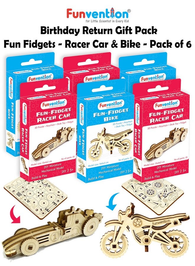 Funvention Birthday Return Gifts (Pack of 6) Fun Fidgets - Racer Car & Bike | DIY Miniature Mechanical Models 3D Puzzle Return Favours for Kids Birthday Party 5+ Years Made in India Toys - Image 5