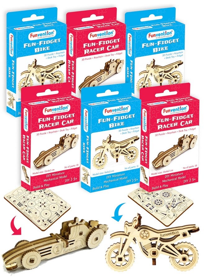 Funvention Birthday Return Gifts (Pack of 6) Fun Fidgets - Racer Car & Bike | DIY Miniature Mechanical Models 3D Puzzle Return Favours for Kids Birthday Party 5+ Years Made in India Toys - Image 1