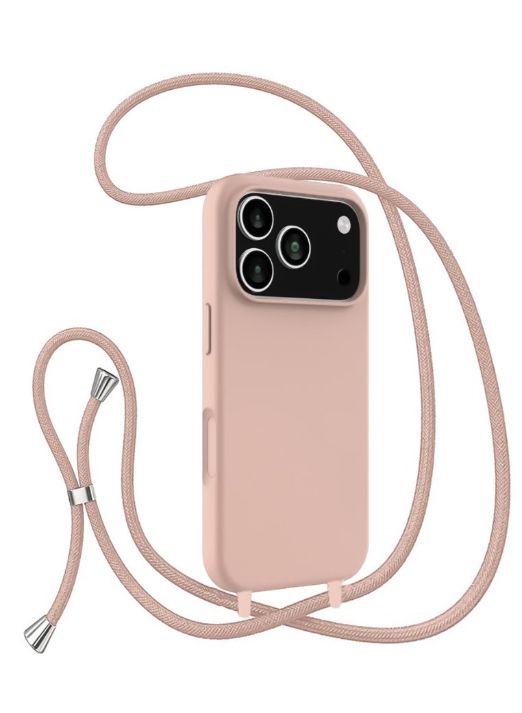 Case with Strap,Crossbody Phone Case with Adjustable Neck Shoulder Lanyard,Soft Silicone Shockproof Protective Phone Cover for iPhone 17 Pro Max (Pink) - Image 1