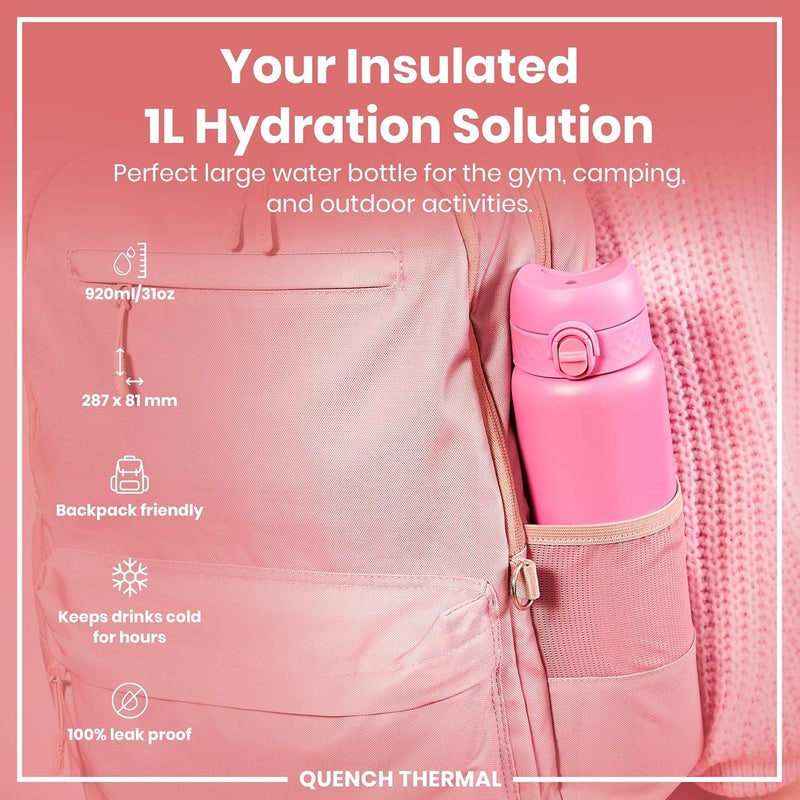 ion8 Leak Proof 1 Litre Water Bottle, Vacuum Insulated Steel, 920ml (31oz) - Image 1