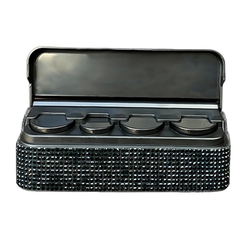 UHANBUT Bling Coin Holder for Car Portable Crystal Rhinestone Automotive Coin Change Organizer with 4 Compartments Universal Sparkling Cars Storage Box Money Dispenser for Vehicles Black - Image 3