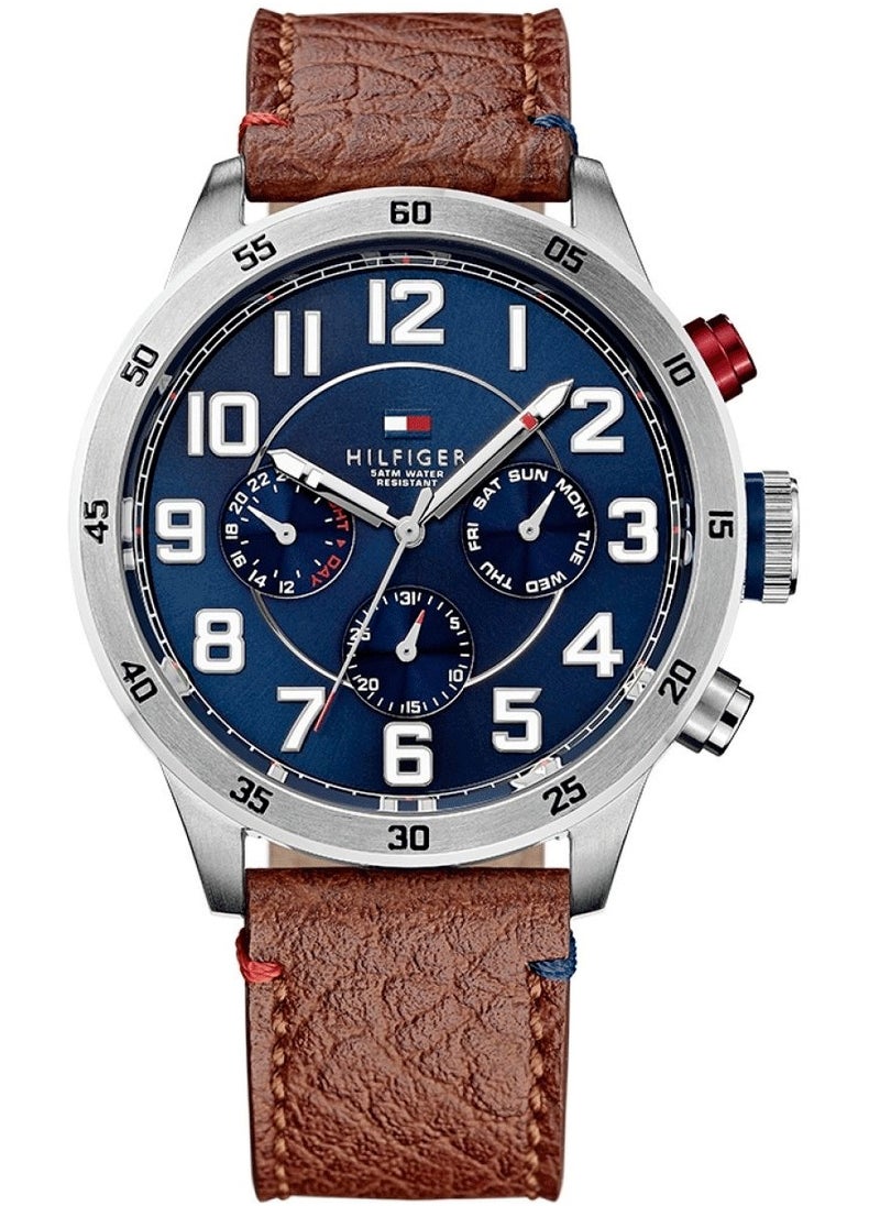 Tommy Hilfiger Plus Men's Quartz Stainless Steel Case and Leather Strap-1791066 46mm  - Image 1